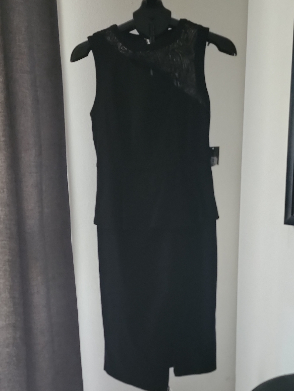 Madrid-Black Lace-Accent Peplum Sheath Dress